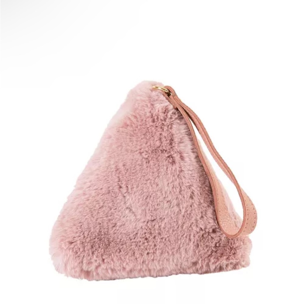 Area Stars Faux Fur Pink Pyramid Triangle shaped Bag with Wrist Strap
